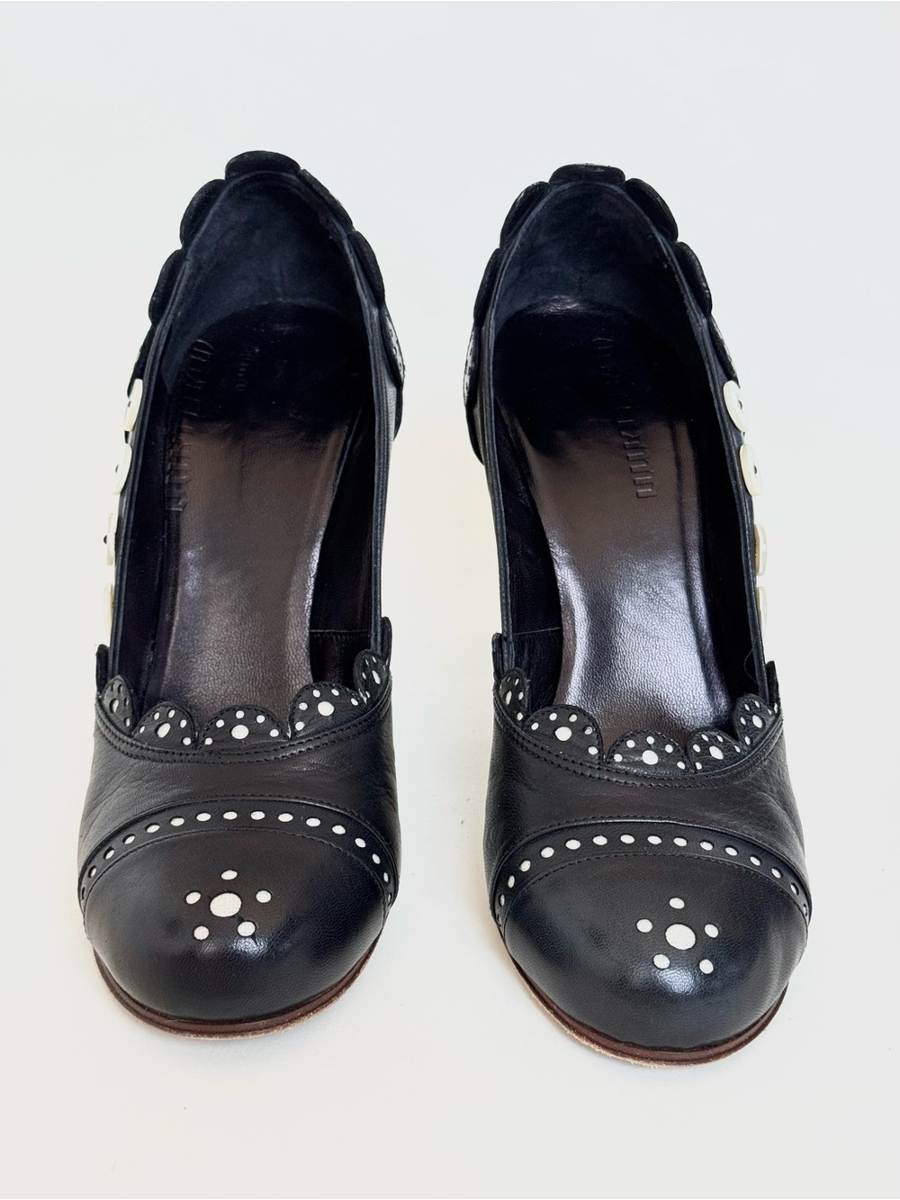 Vintage John Galliano Black Leather Scalloped Heels with Button Accents - Italy - Picture 3 of 11